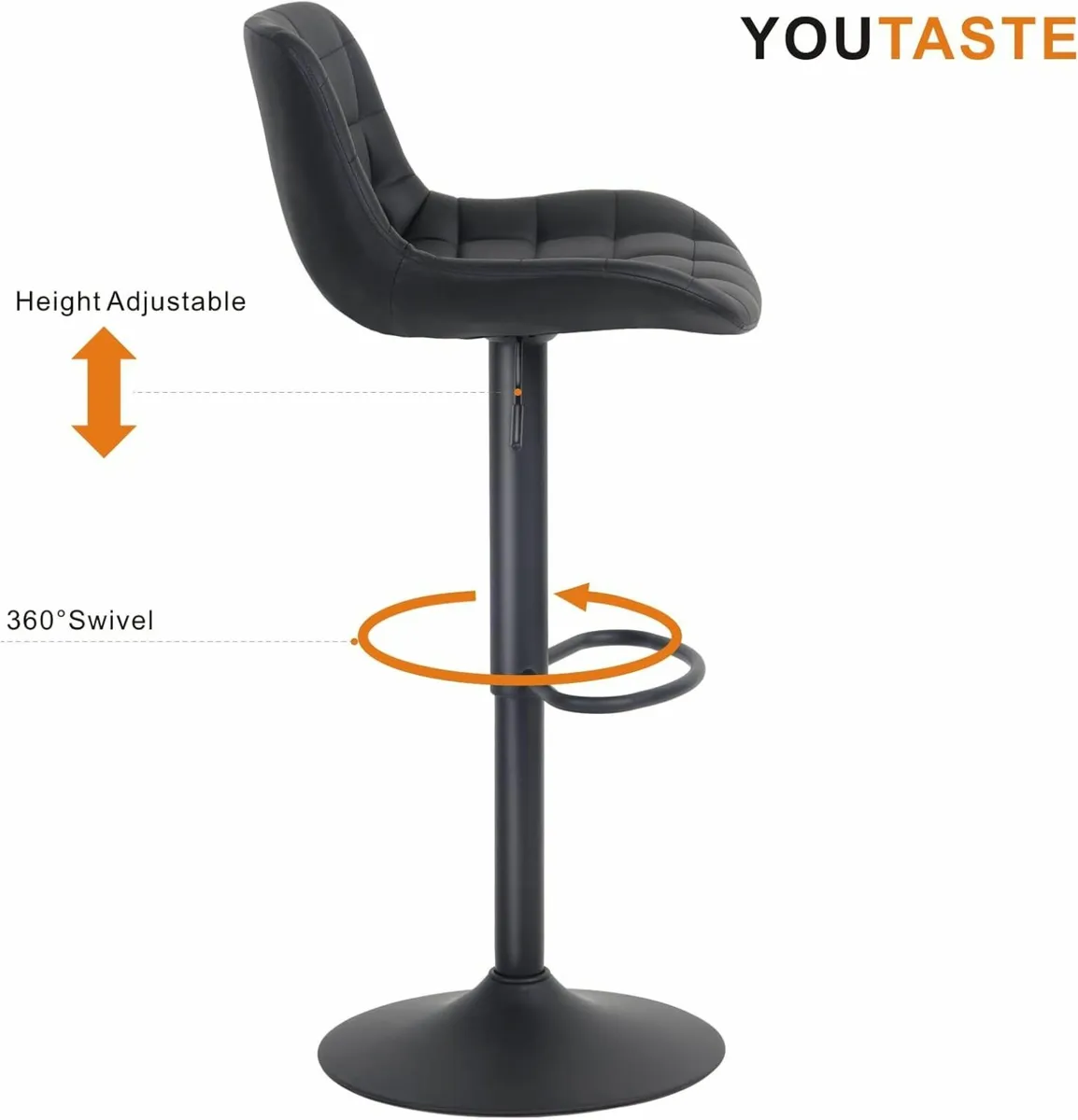 Black Bar Stool Set of 2 50.5D x 48.5W x 80.5H - Image 4