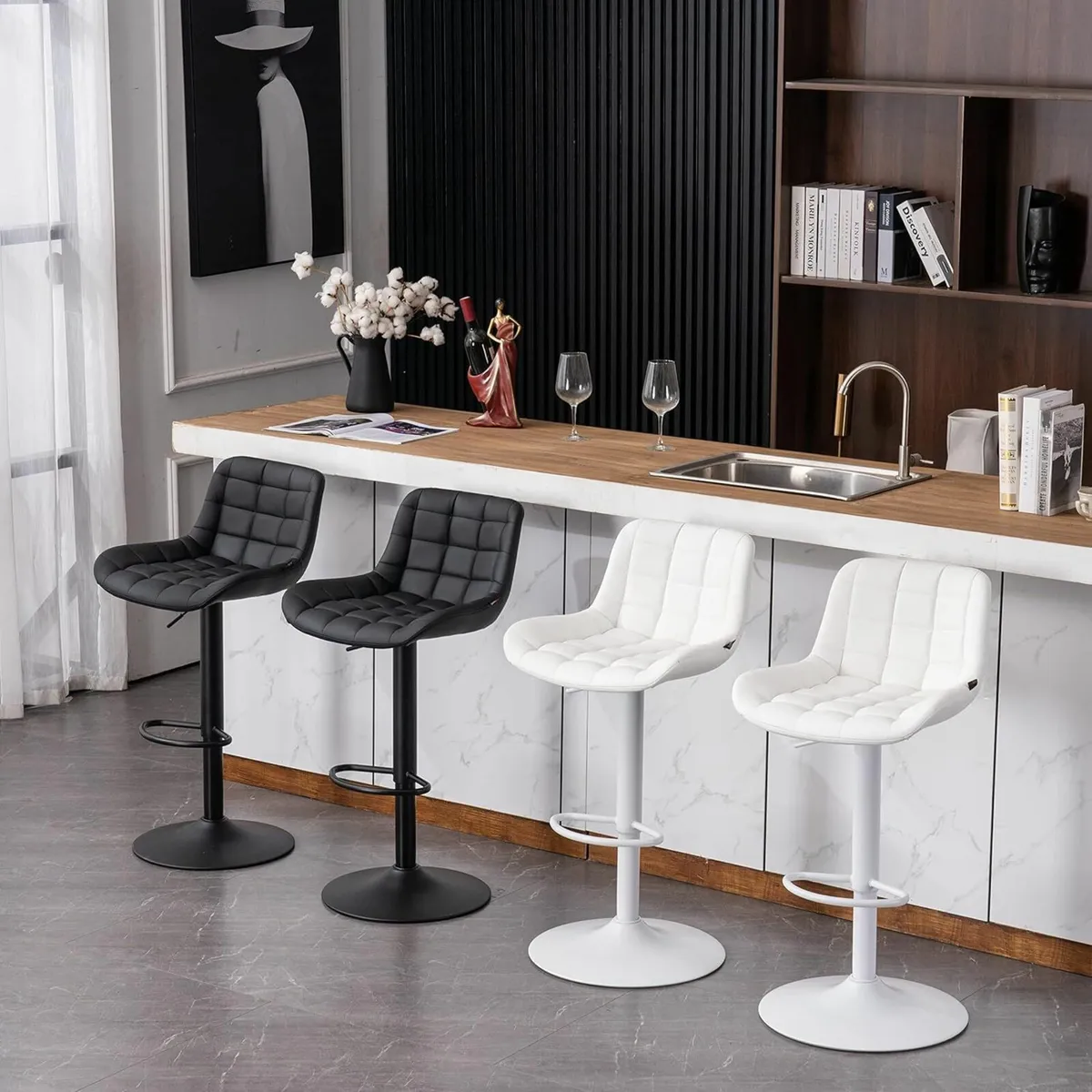 Black Bar Stool Set of 2 50.5D x 48.5W x 80.5H - Image 4