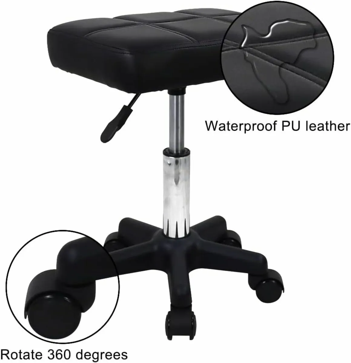 Rectangle Rolling Stool Black 34D x 37.1W x 45H - Image 4