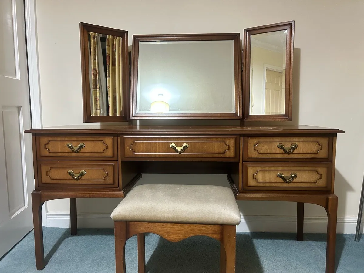 Dressing Table with Mirror and Stool - Image 1