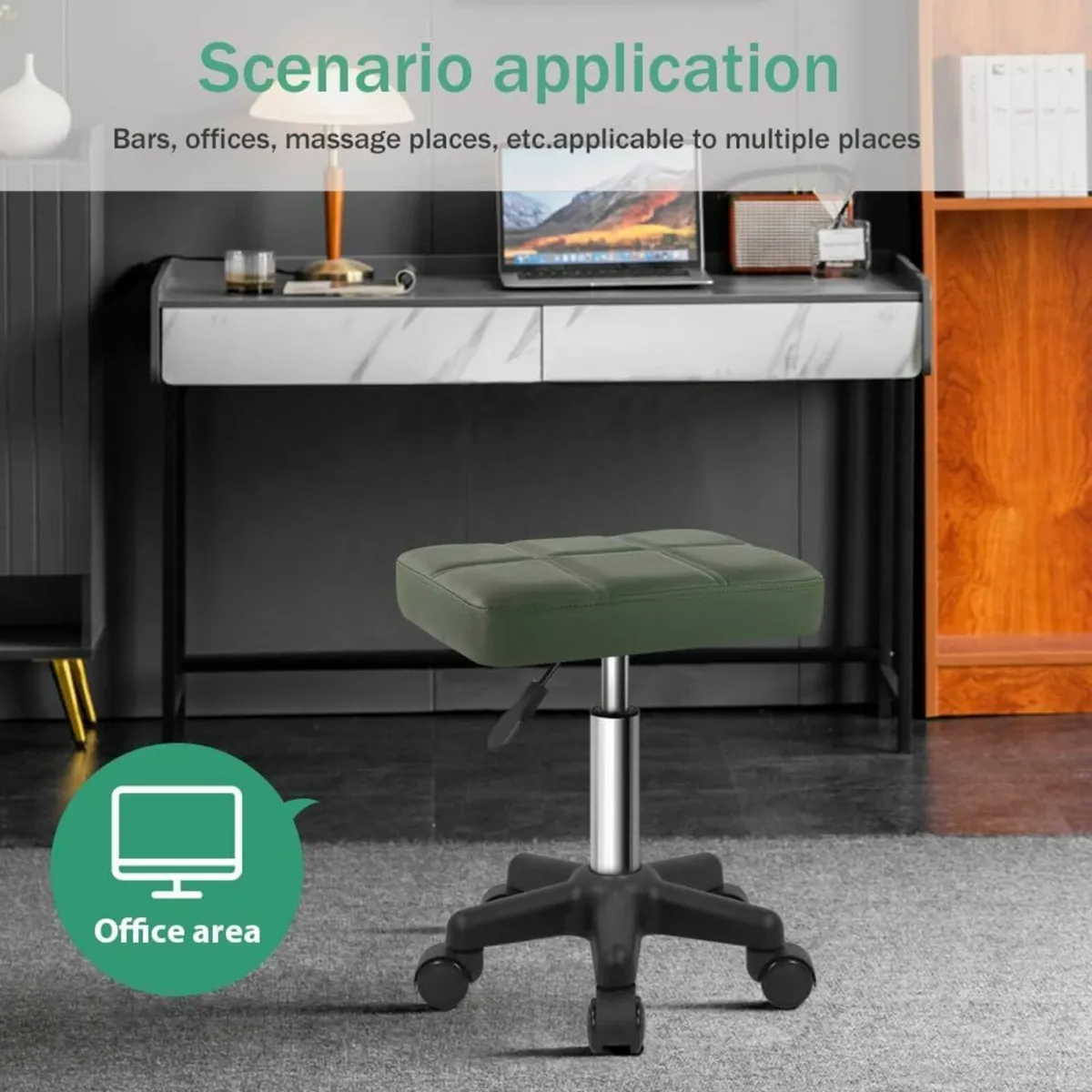 Rolling Swivel Stool Dark Green 34D x 37.1W x 45H - Image 2