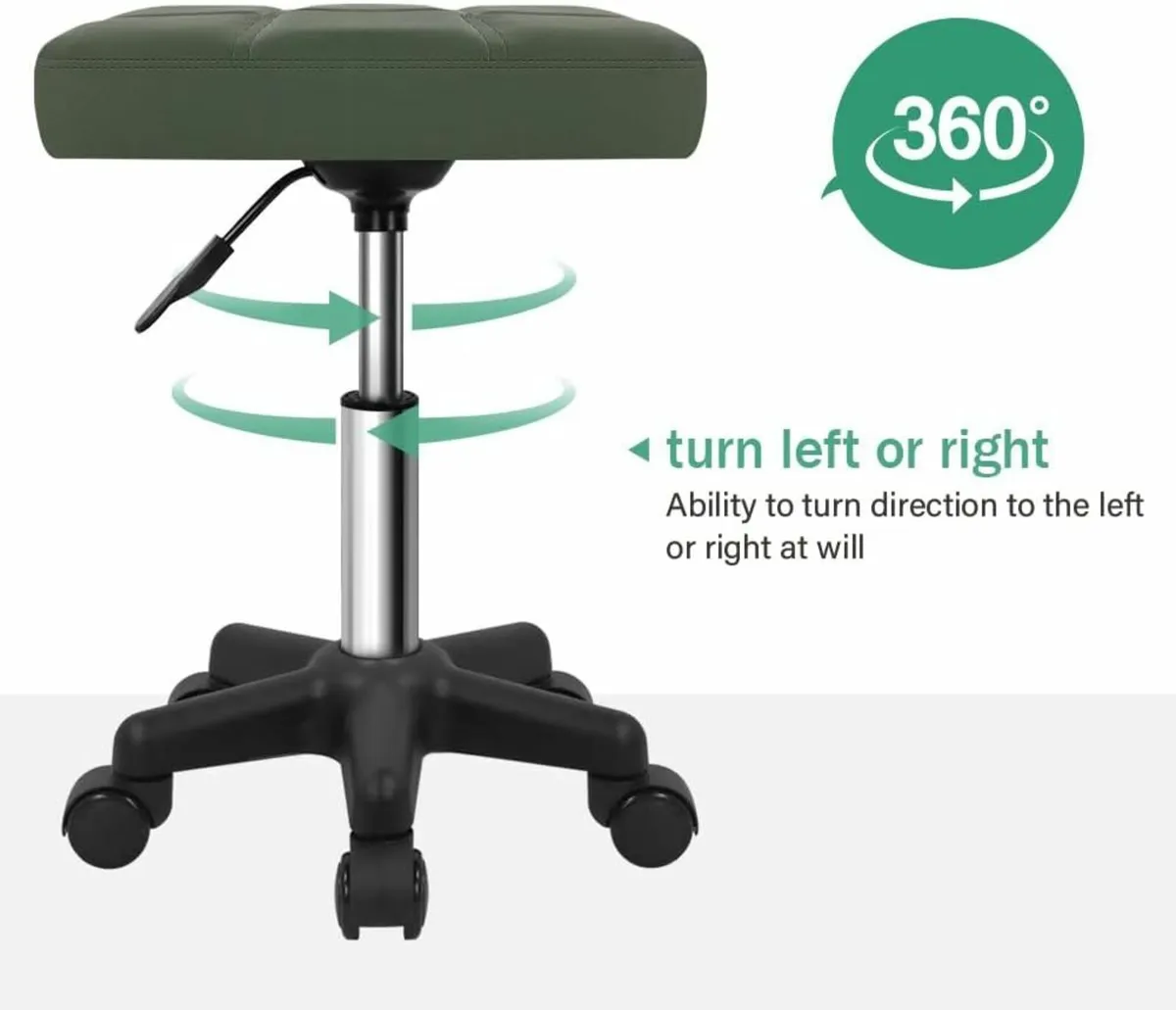 Rolling Swivel Stool Dark Green 34D x 37.1W x 45H - Image 4
