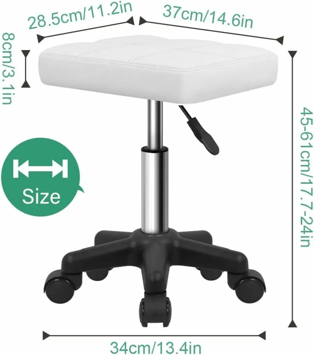 Rolling Stool Swivel Stool White 34D x 37.1W x 45H - Image 3