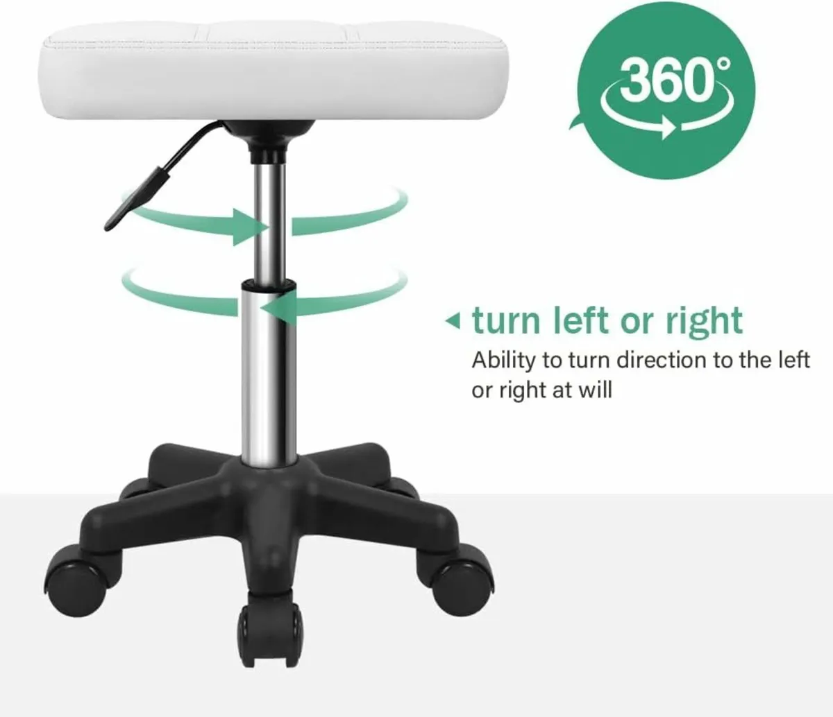 Rolling Stool Swivel Stool White 34D x 37.1W x 45H - Image 4