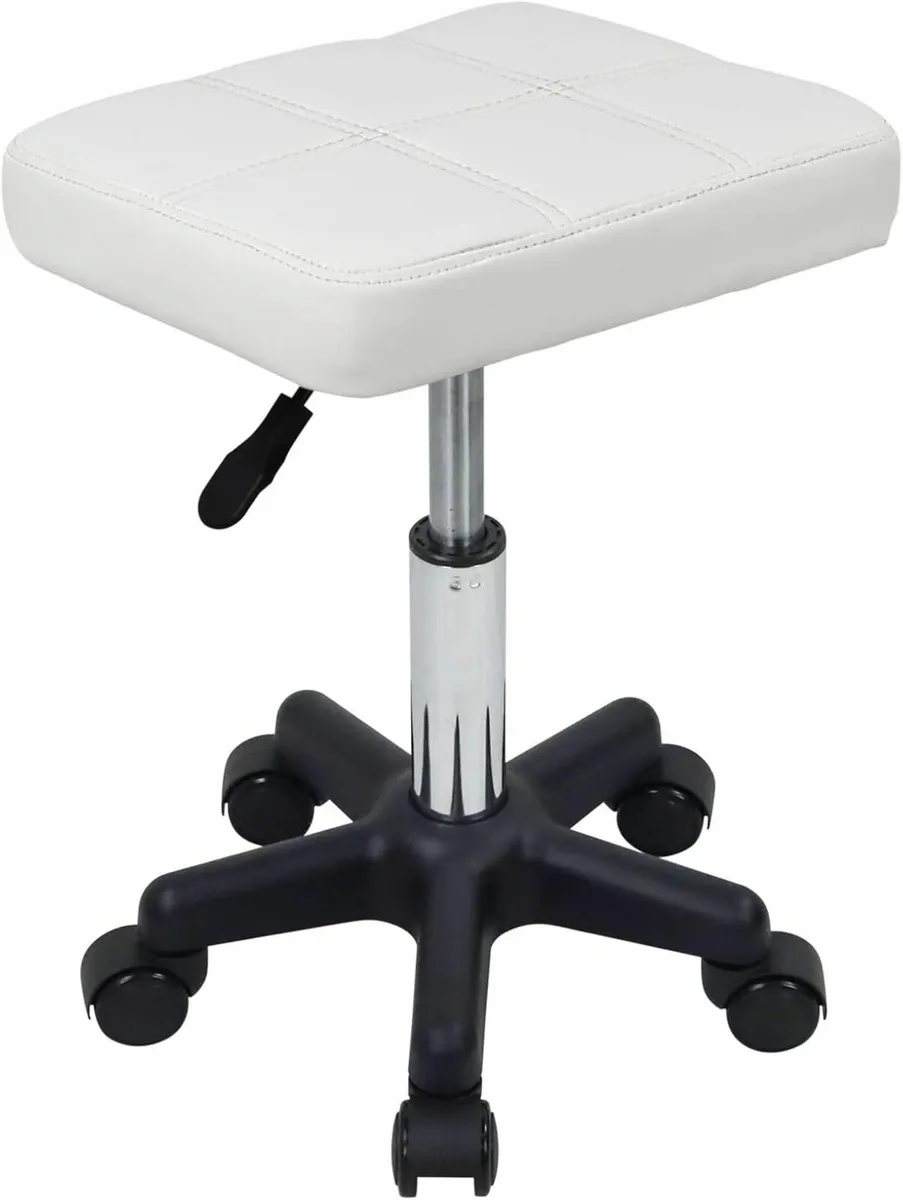 Rolling Stool Swivel Stool White 34D x 37.1W x 45H - Image 1