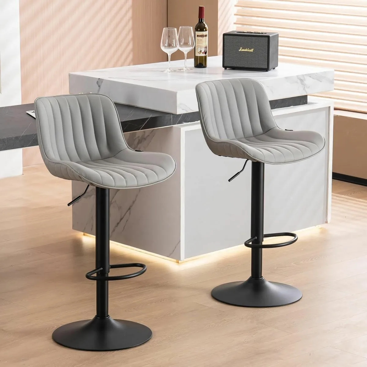 Set of 2 Grey 360° Swivel Bar Chair 40Dx49.5Wx85H - Image 1