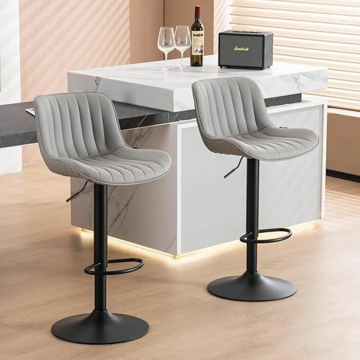 Set of 2 Grey 360° Swivel Bar Chair 40Dx49.5Wx85H - Image 3