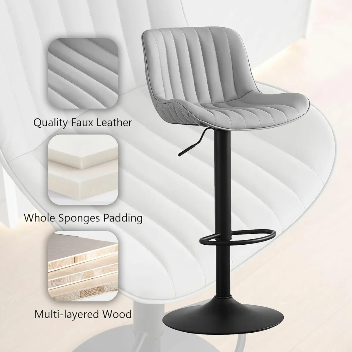 Set of 2 Grey 360° Swivel Bar Chair 40Dx49.5Wx85H - Image 4