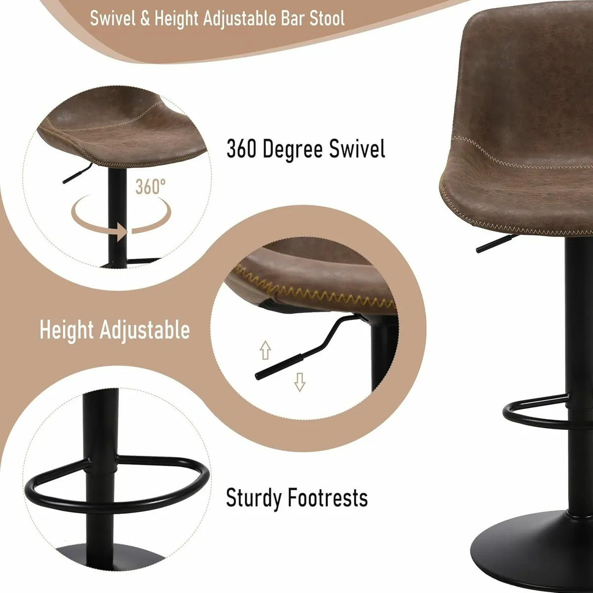 Bar Stools Set of 2 Swivel Brown 38D x 48W x 111H - Image 2