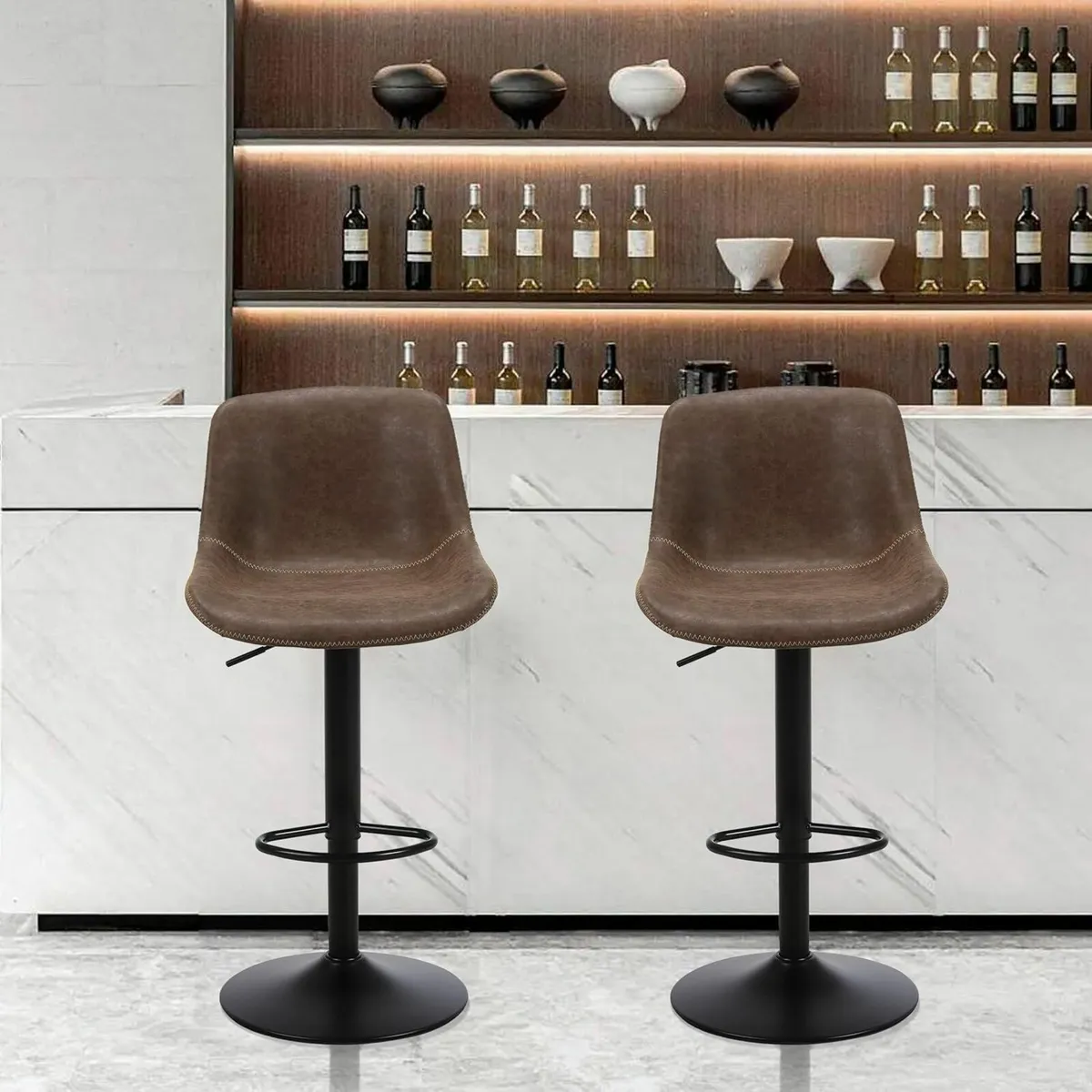 Bar Stools Set of 2 Swivel Brown 38D x 48W x 111H - Image 4