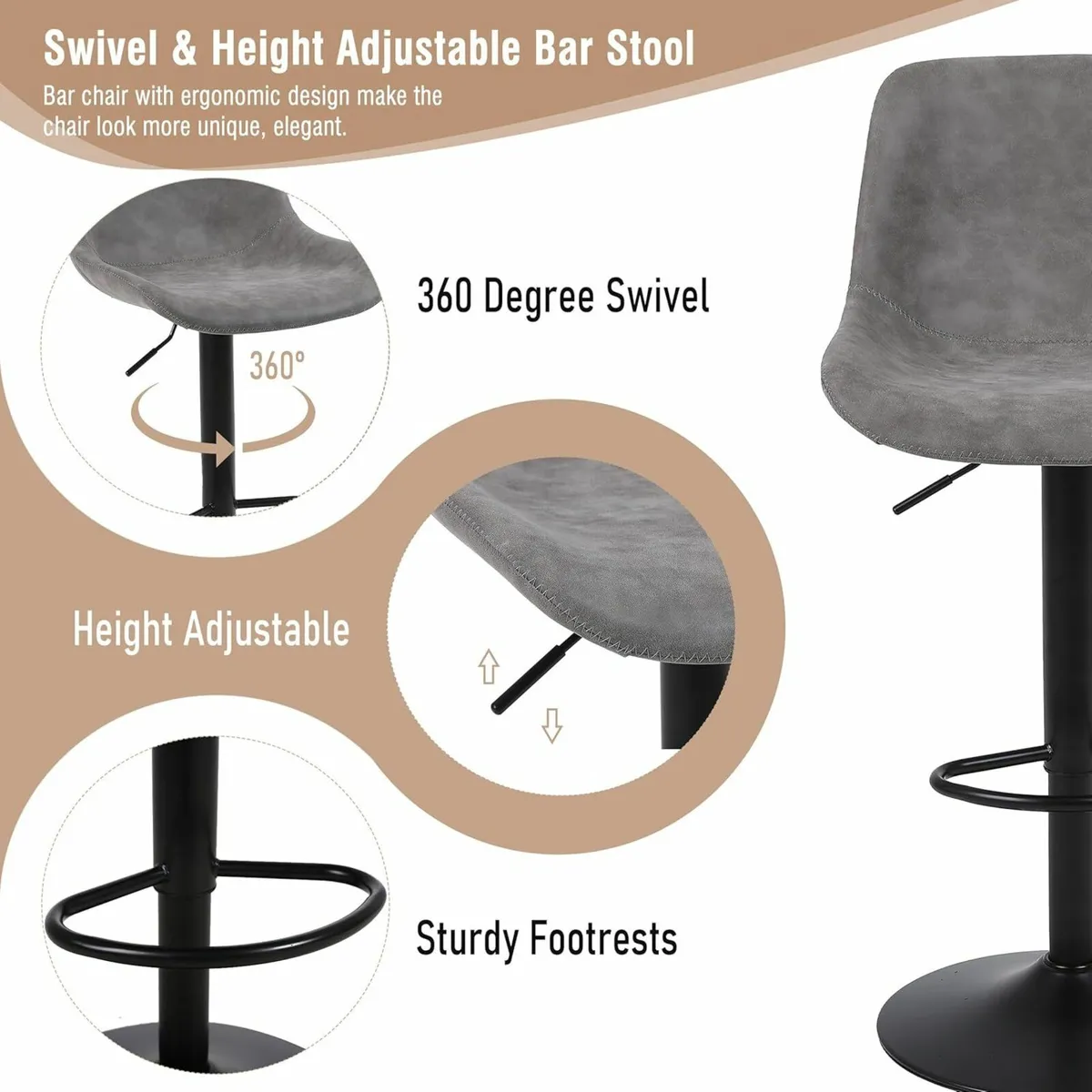 Bar Stools Set of 2 Grey 38D x 48W x 111H - Image 2