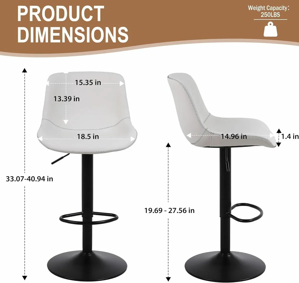 Bar Stools Set of 2 White 38D x 48W x 111H - Image 3
