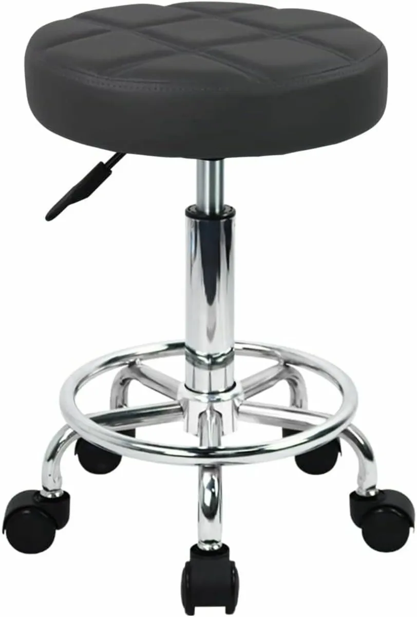 Round Rolling Stool Swivel Black 33D x 32W x 65H - Image 2