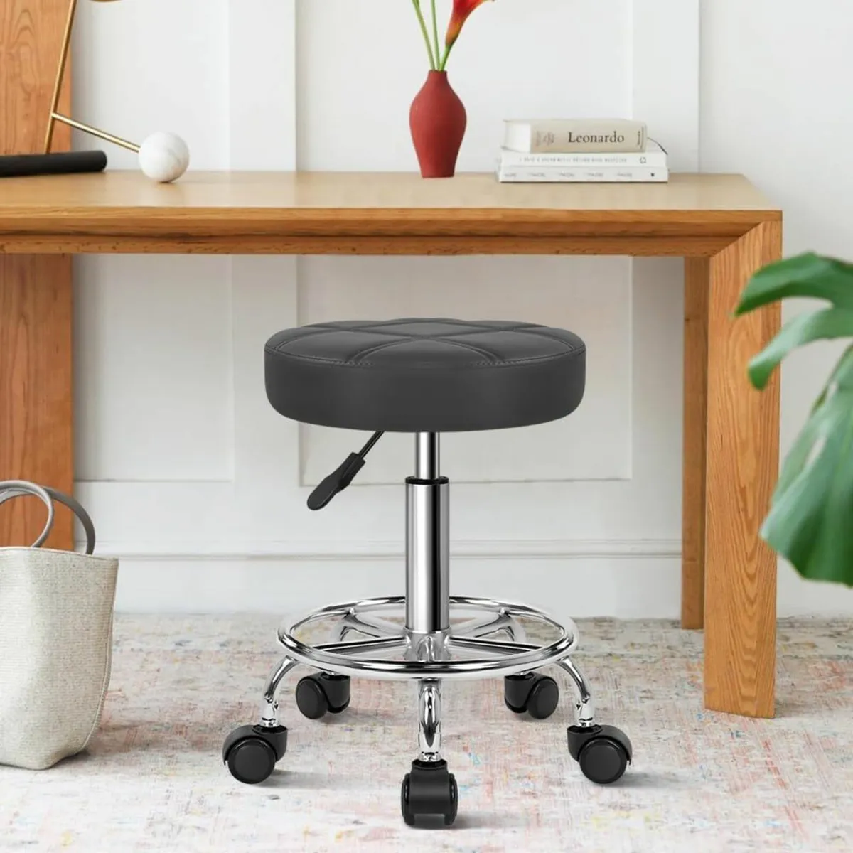 Round Rolling Stool Swivel Black 33D x 32W x 65H - Image 1