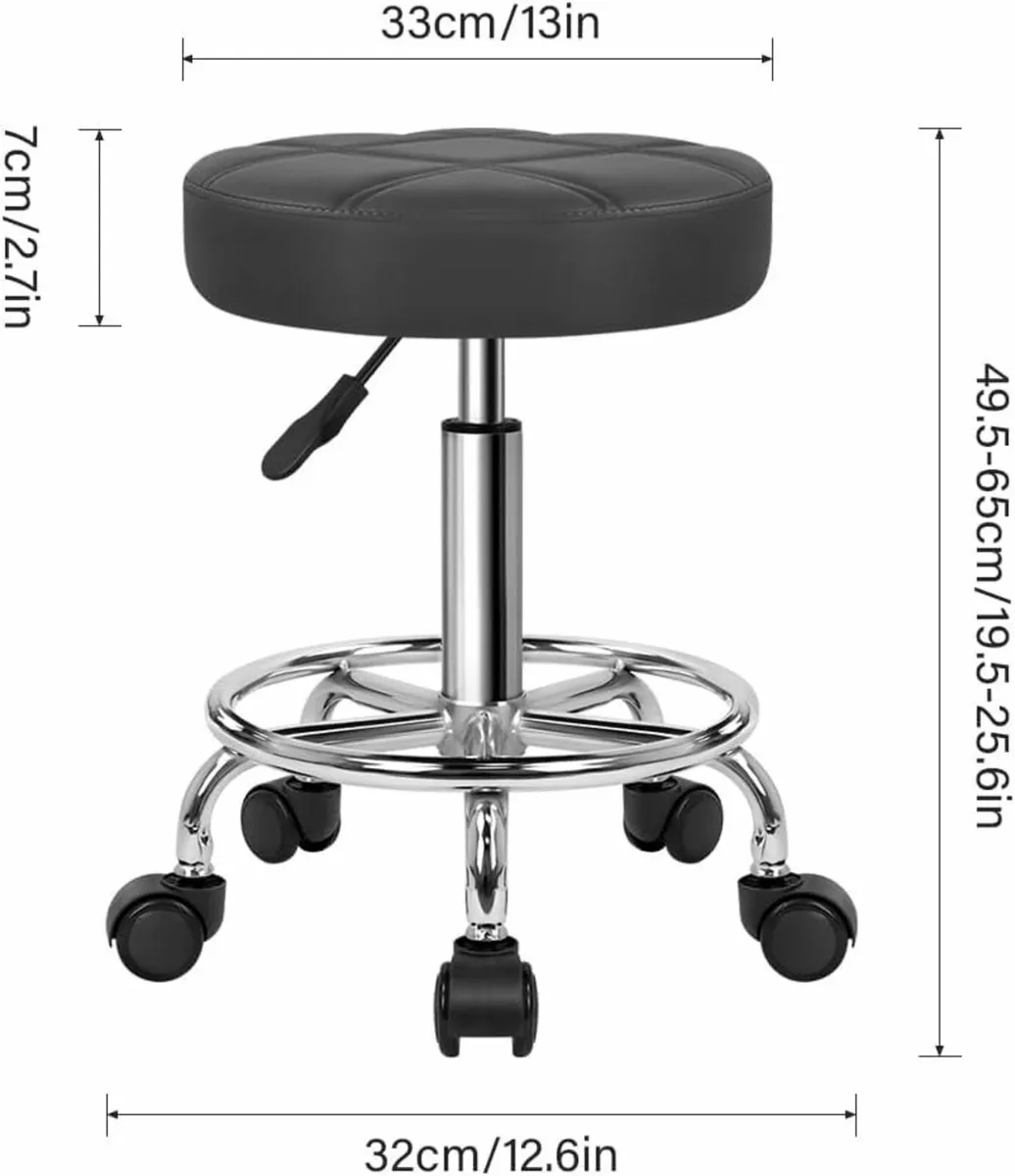 Round Rolling Stool Swivel Black 33D x 32W x 65H - Image 3