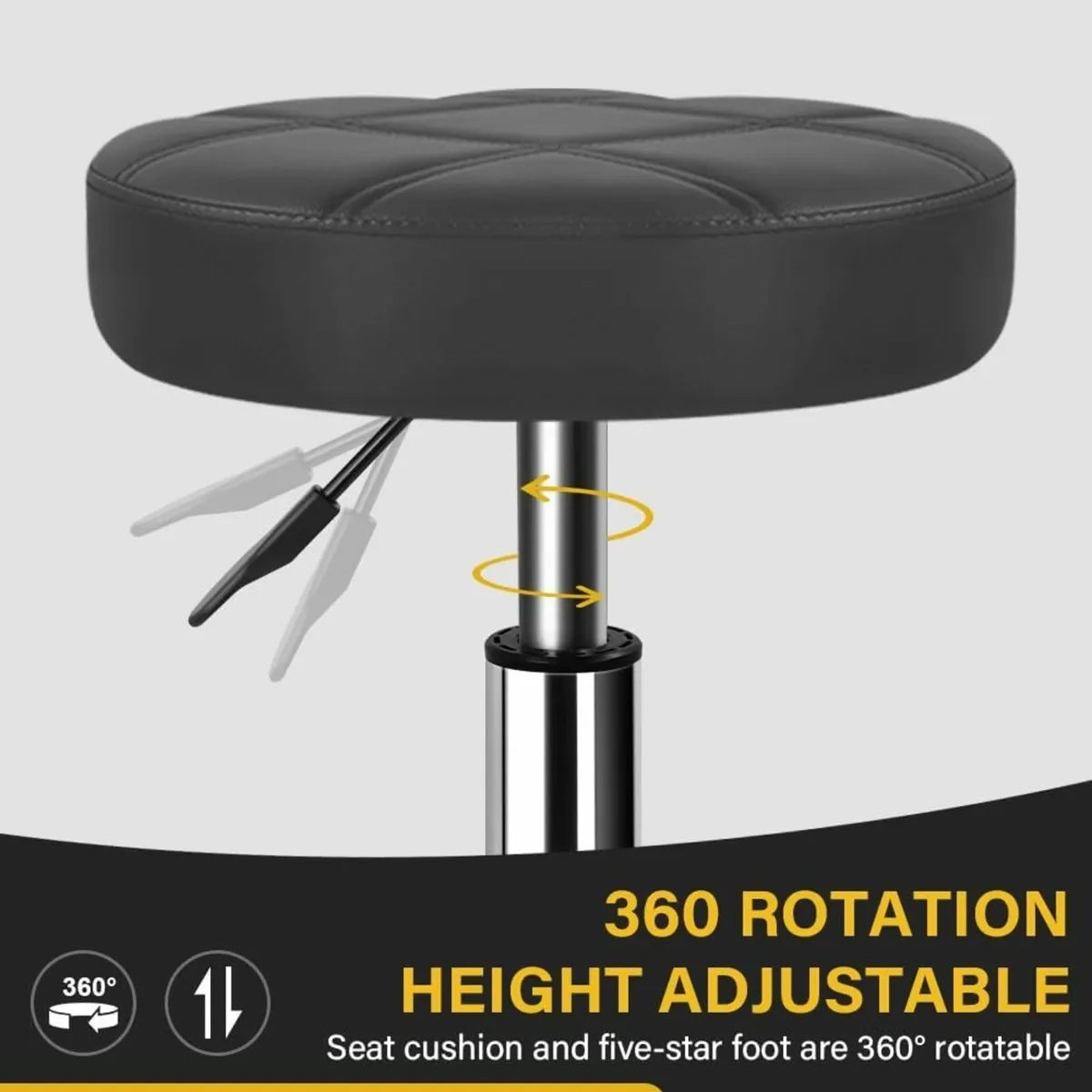 Round Rolling Stool Swivel Black 33D x 32W x 65H - Image 4