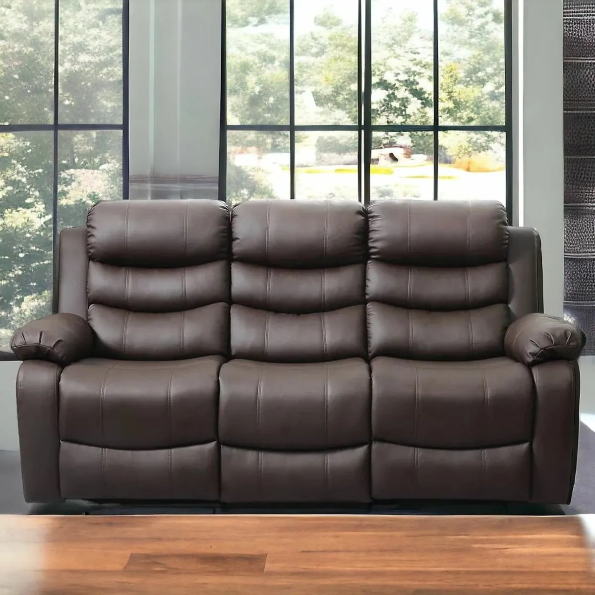3 Seater PU Leather Recliner Sofa- Brown - Image 1