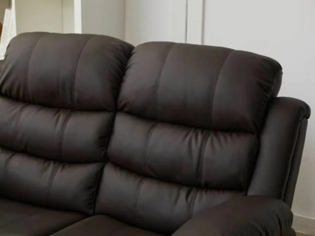 3 Seater PU Leather Recliner Sofa- Brown - Image 2