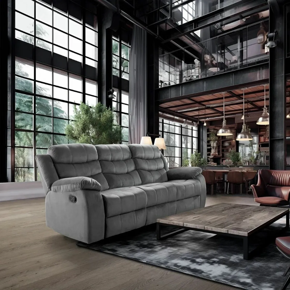 3 Seater Fabric Recliner Sofa – Grey - Image 1