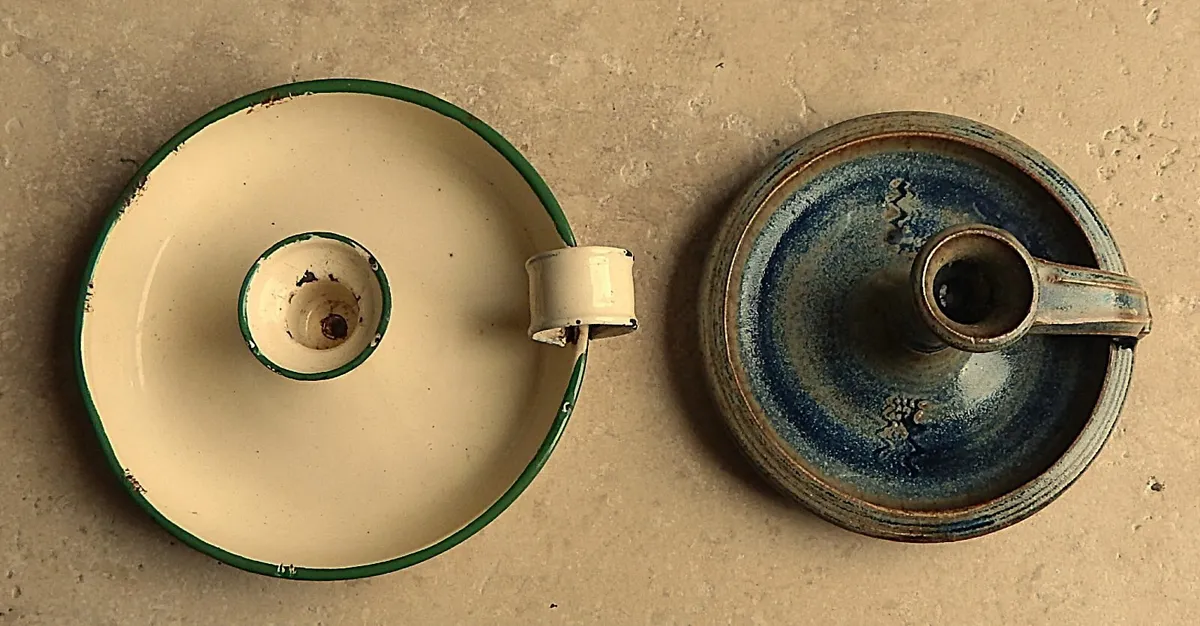 Vintage Tin and Rossmore Pottery Candle Holders - Image 2