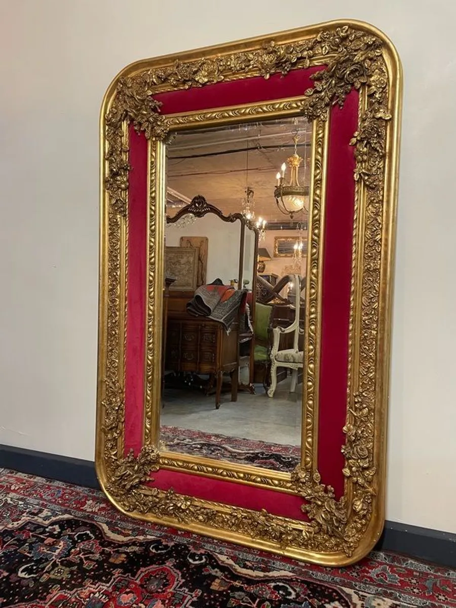 FLASH SALE !! Was 650 Now 480 !!Large Ornate Velvet Panel Section Mirror - Image 1
