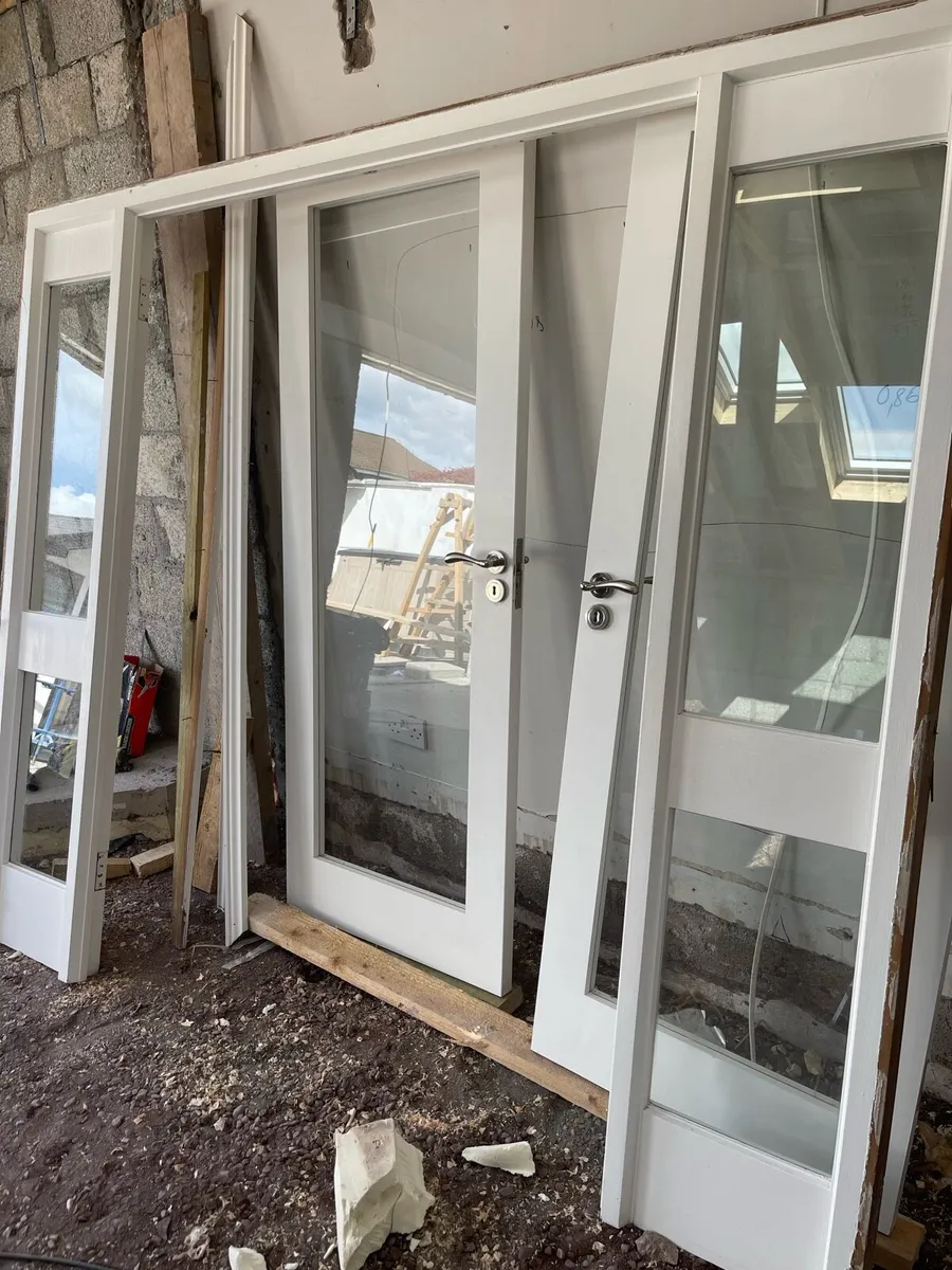 wood door fames with windows (doors not included) - Image 1