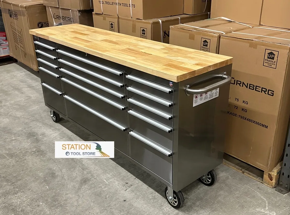 72” inch stainless steel 15 drawer tool box - Image 1