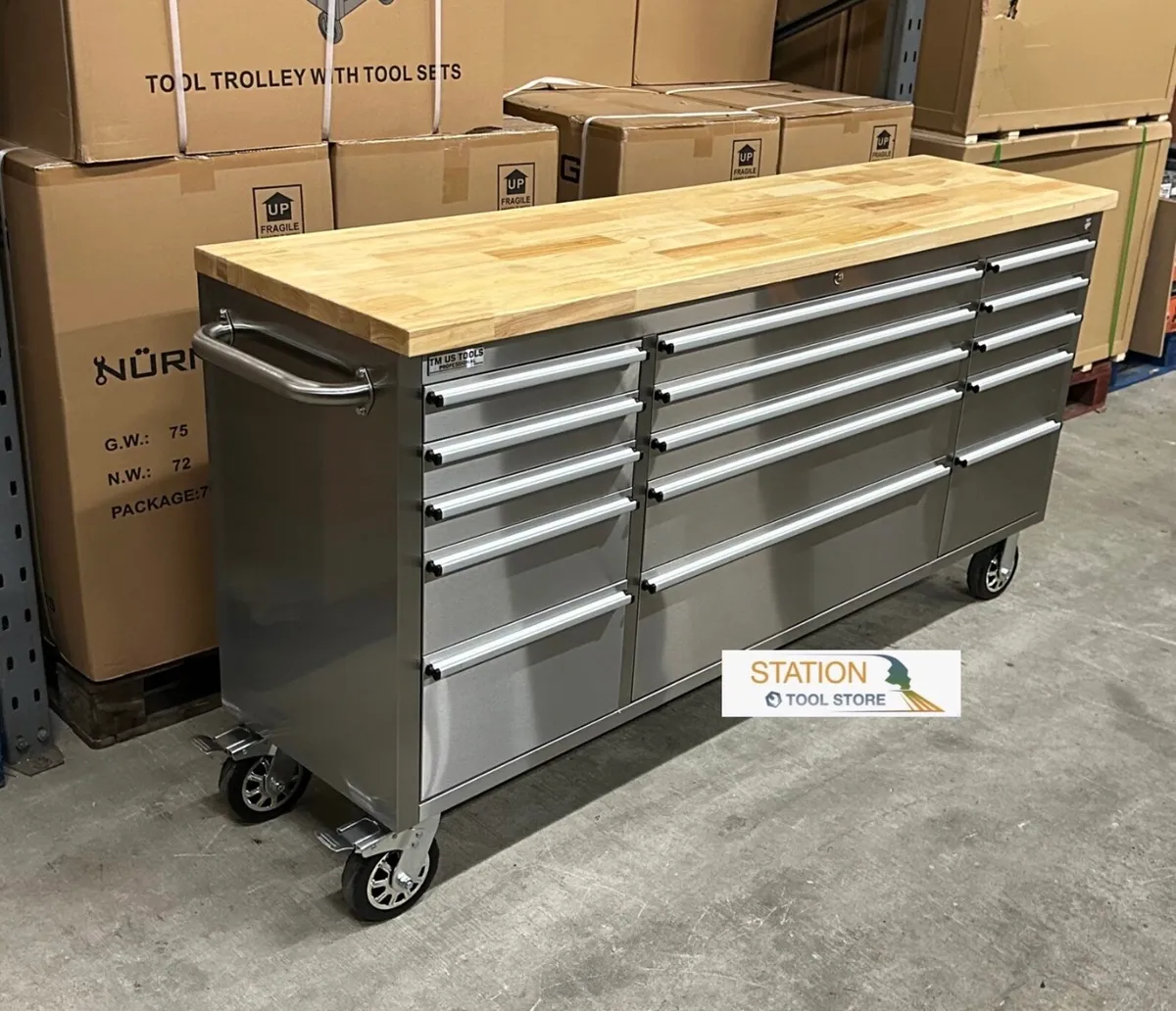 72” inch stainless steel 15 drawer tool box - Image 2