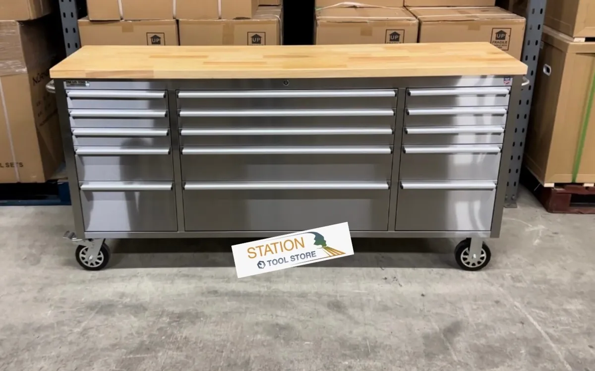 72” inch stainless steel 15 drawer tool box - Image 3