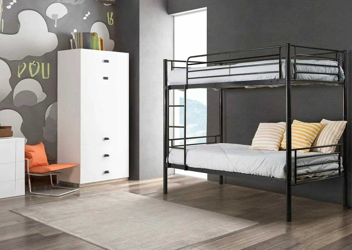 Metal Single Bunk Bed Frame- Black - Free Delivery - Image 1