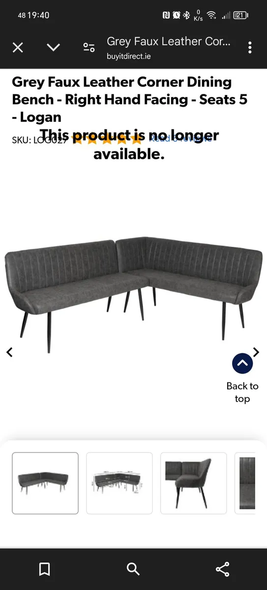 Grey faux leather corner dining bench - Image 3