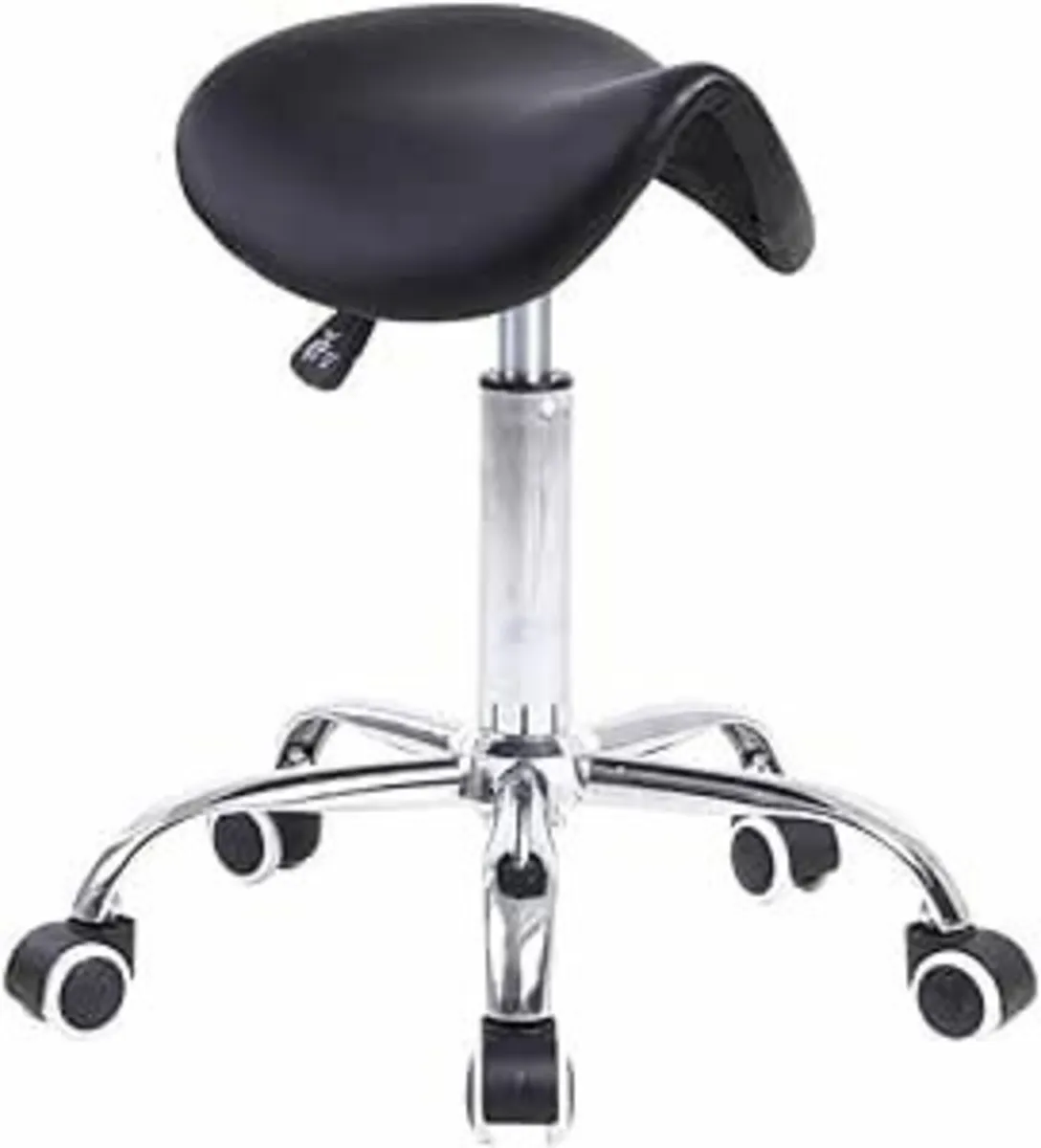 Rolling Saddle Stool PU Leather Swivel Black - Image 3