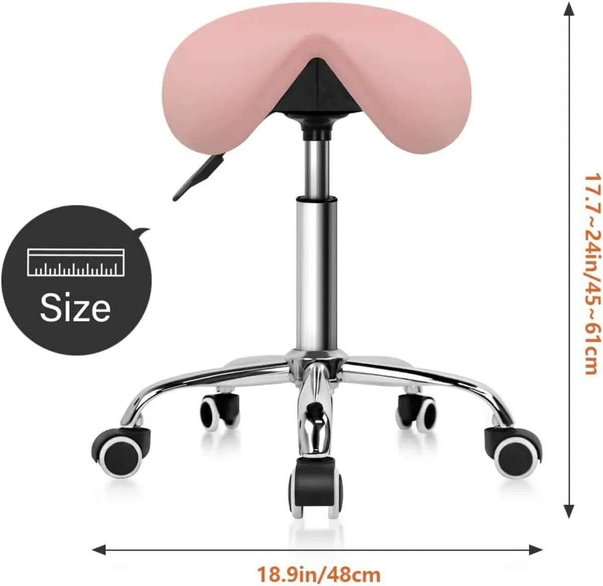 Rolling Saddle Stool PU Leather Swive Pink - Image 2