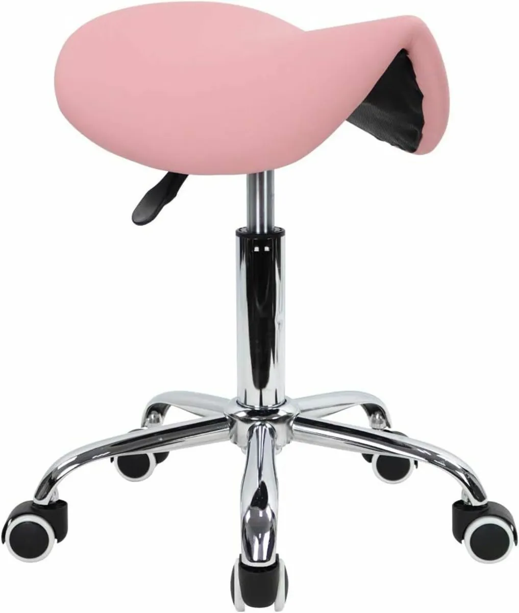 Rolling Saddle Stool PU Leather Swive Pink - Image 1