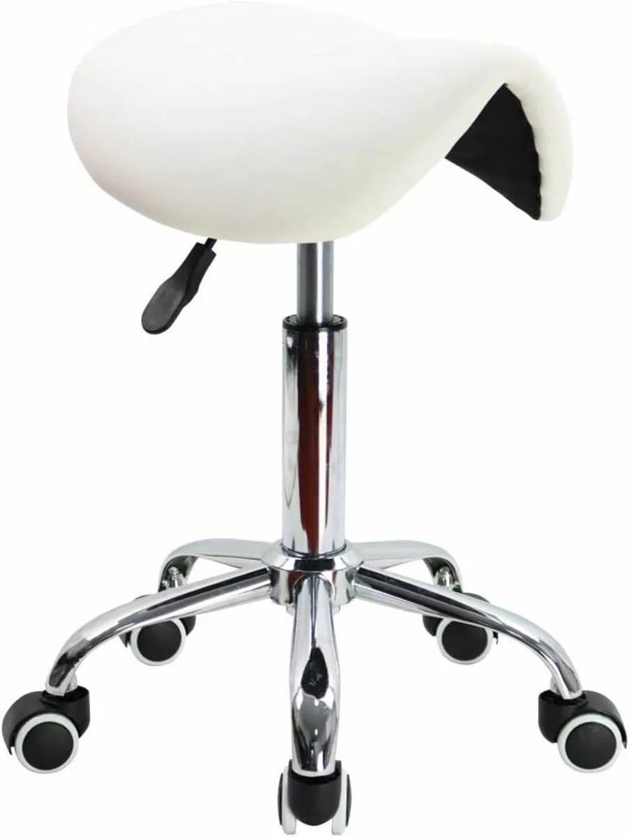 Rolling Saddle Stool PU Leather Swivel White - Image 1