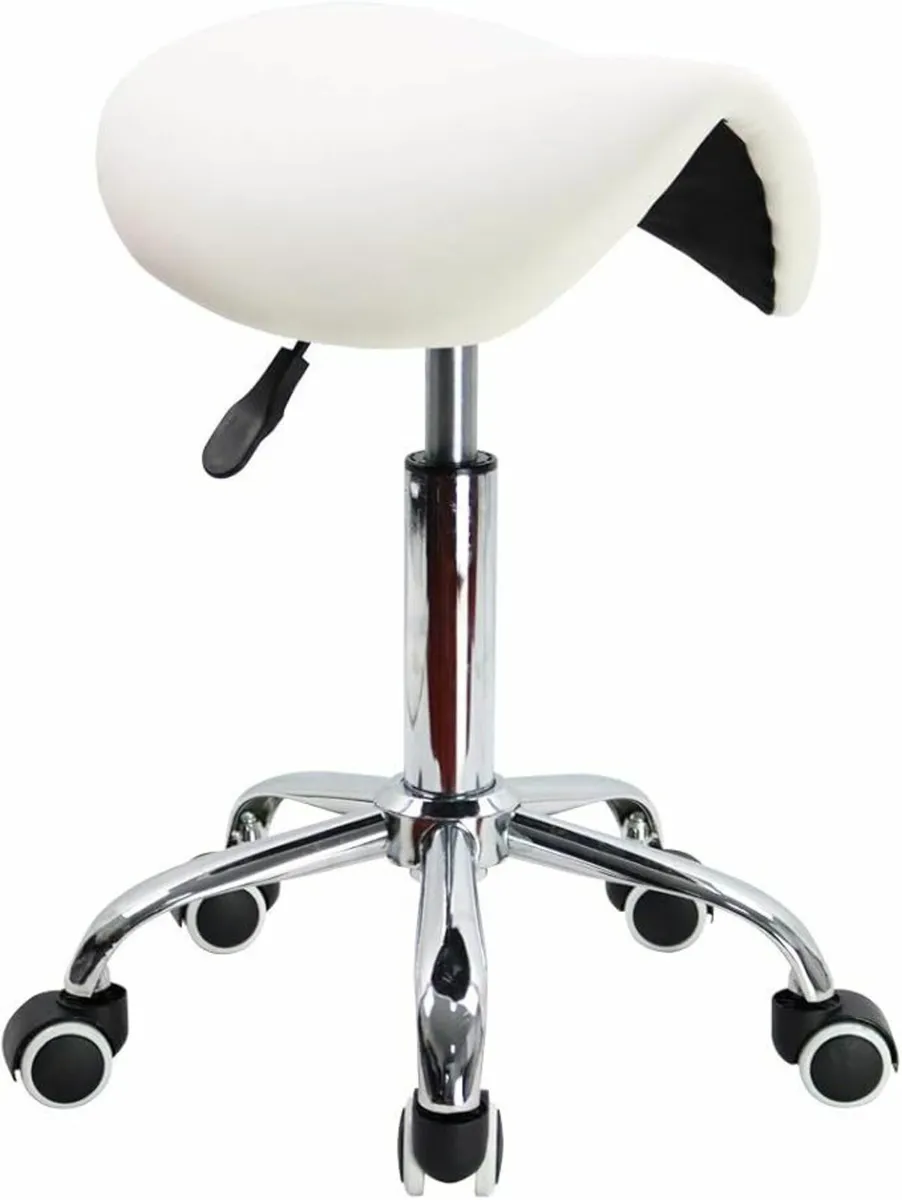 Rolling Saddle Stool PU Leather Swivel White - Image 2