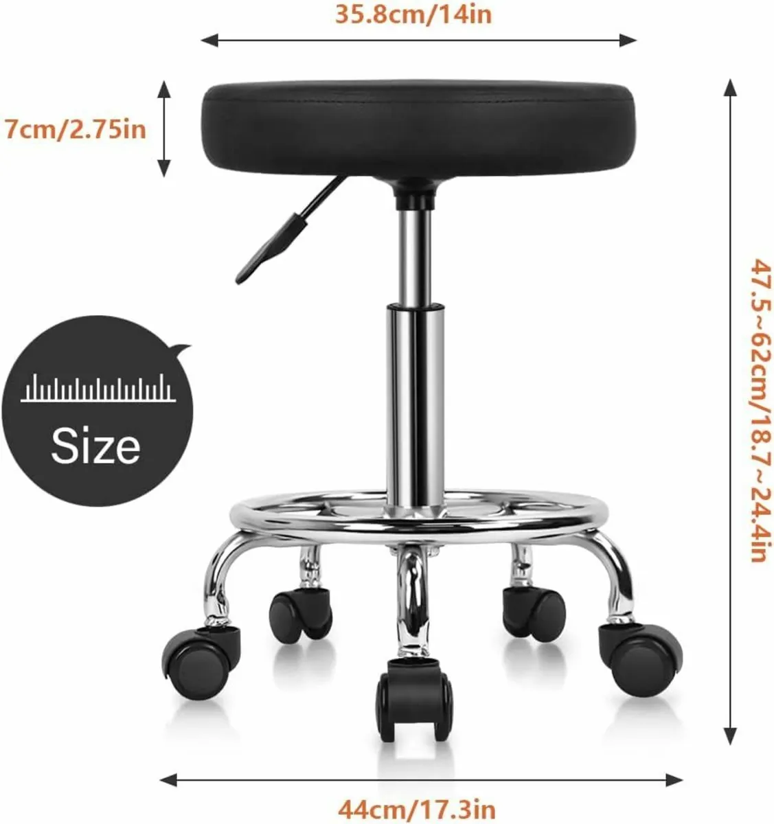 PU Leather Round Rolling Work Massage Stool Black - Image 2