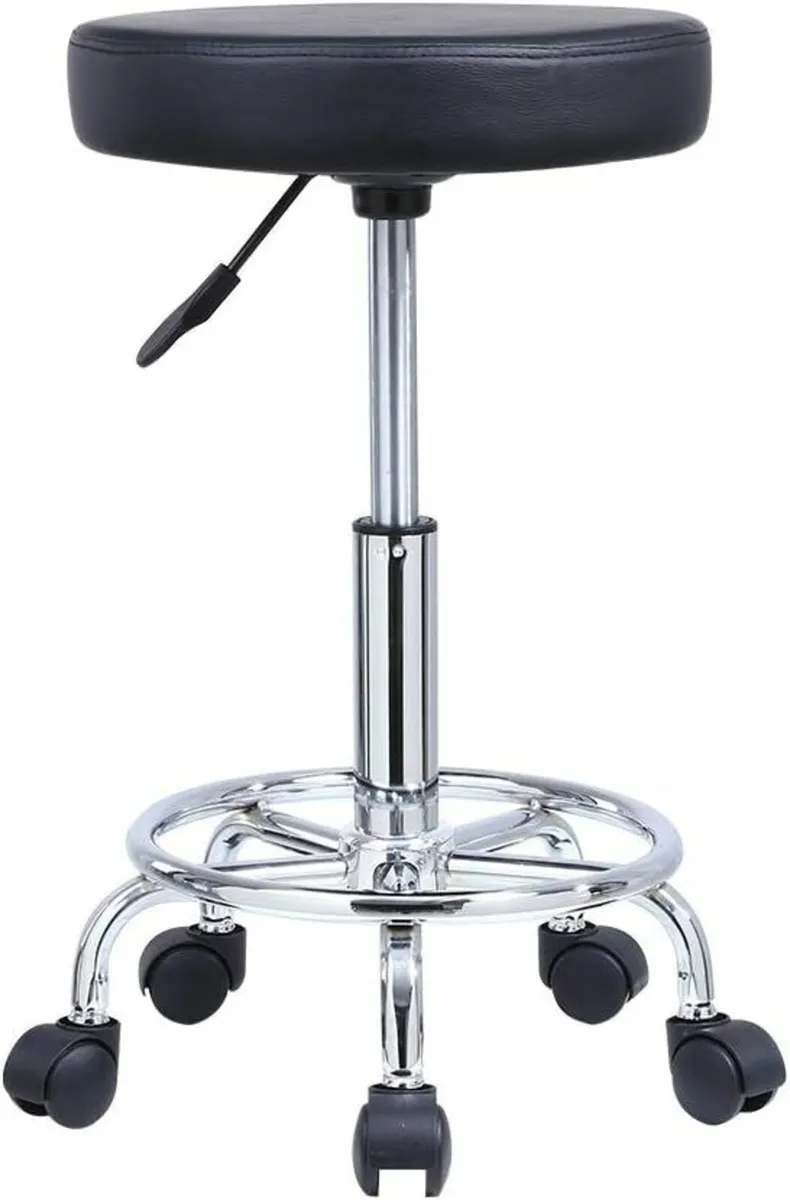PU Leather Round Rolling Work Massage Stool Black - Image 3
