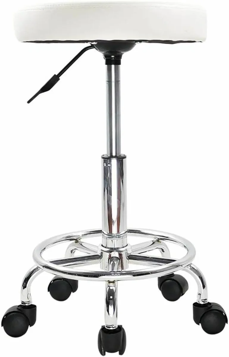 PU Leather Round Rolling Stool Foot Rest White - Image 1