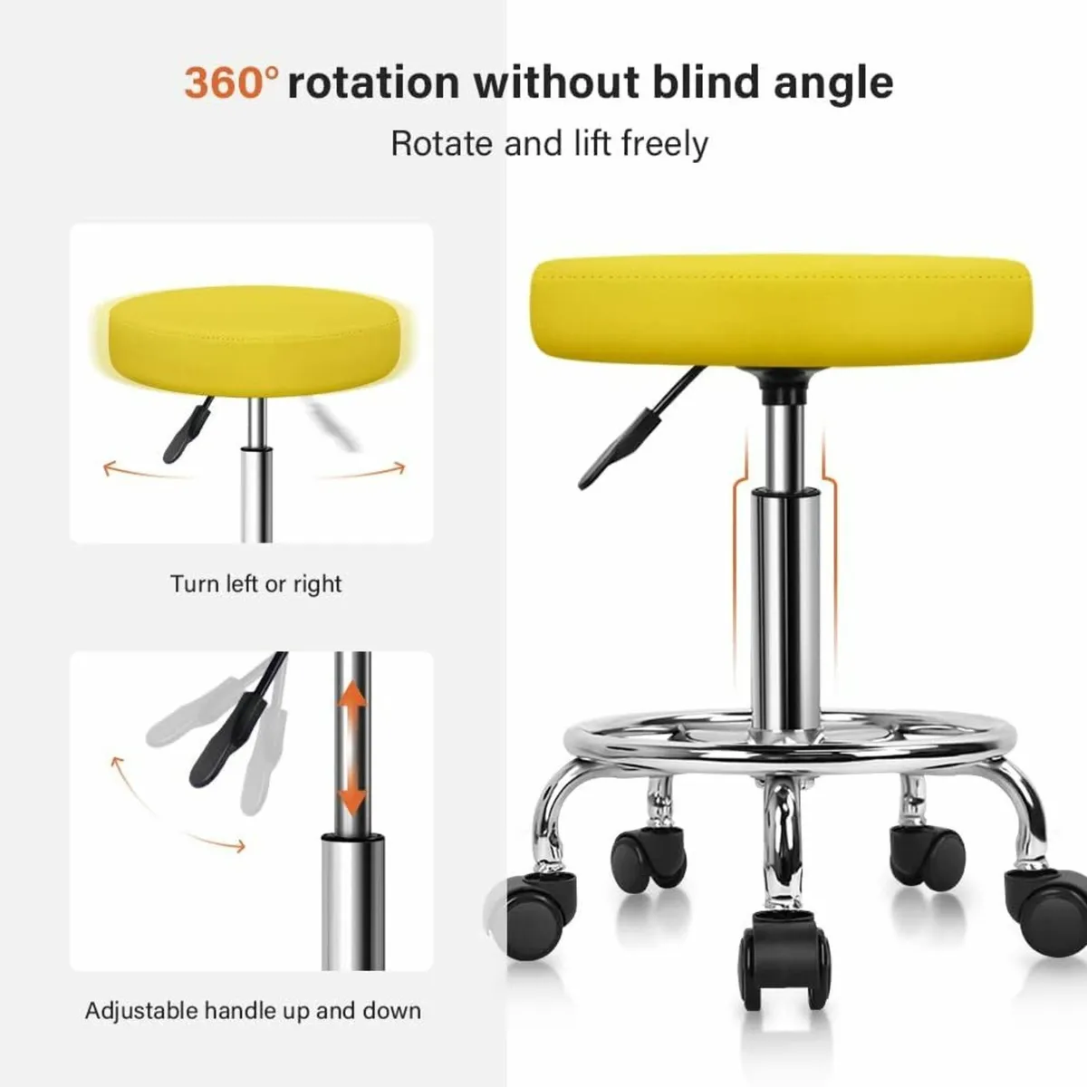 Round Rolling Work Office Massage Stool Yellow - Image 2