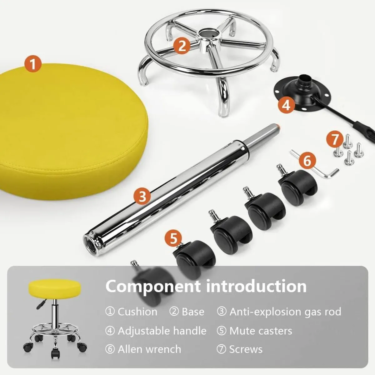 Round Rolling Work Office Massage Stool Yellow - Image 3