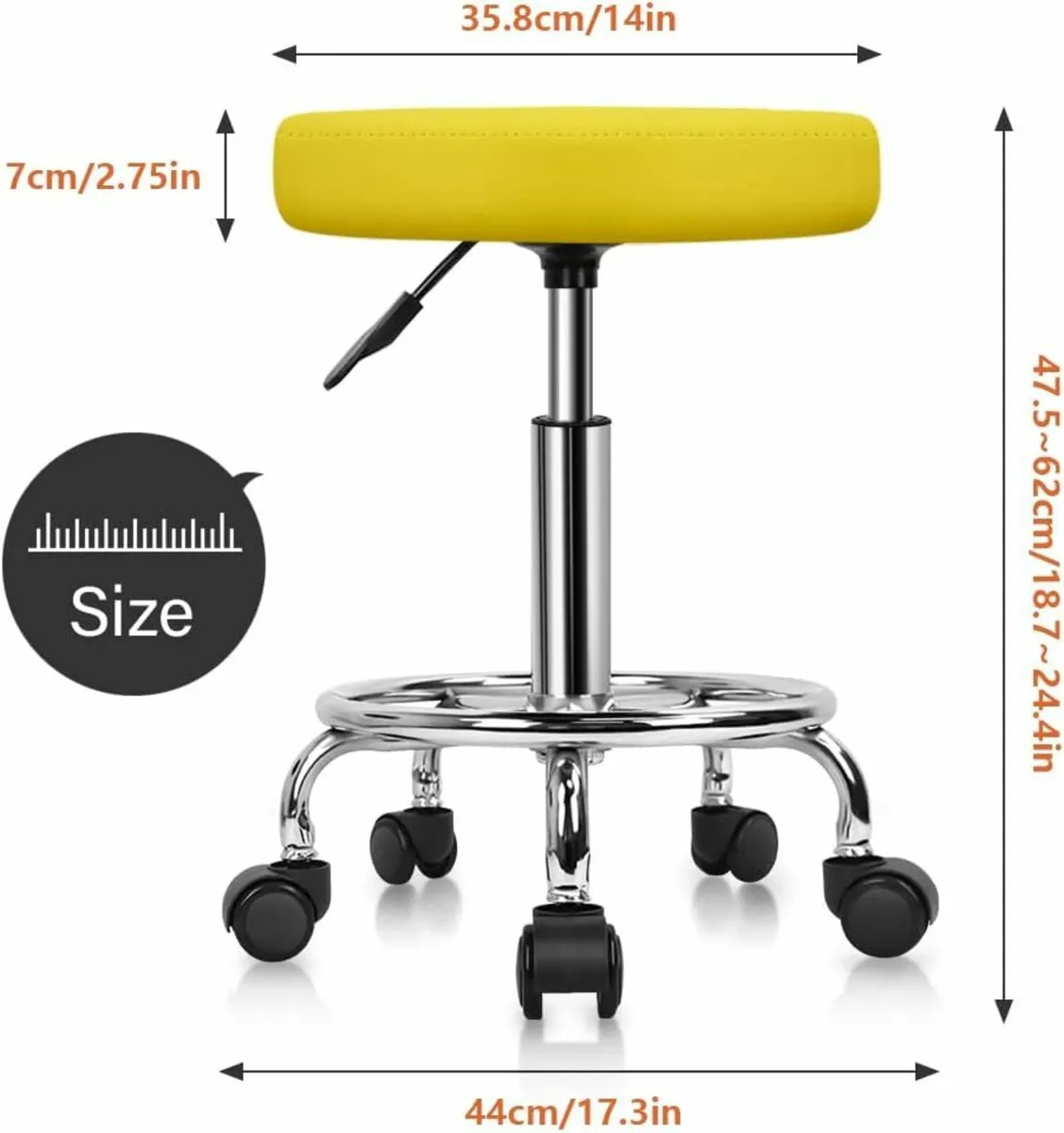 Round Rolling Work Office Massage Stool Yellow - Image 4