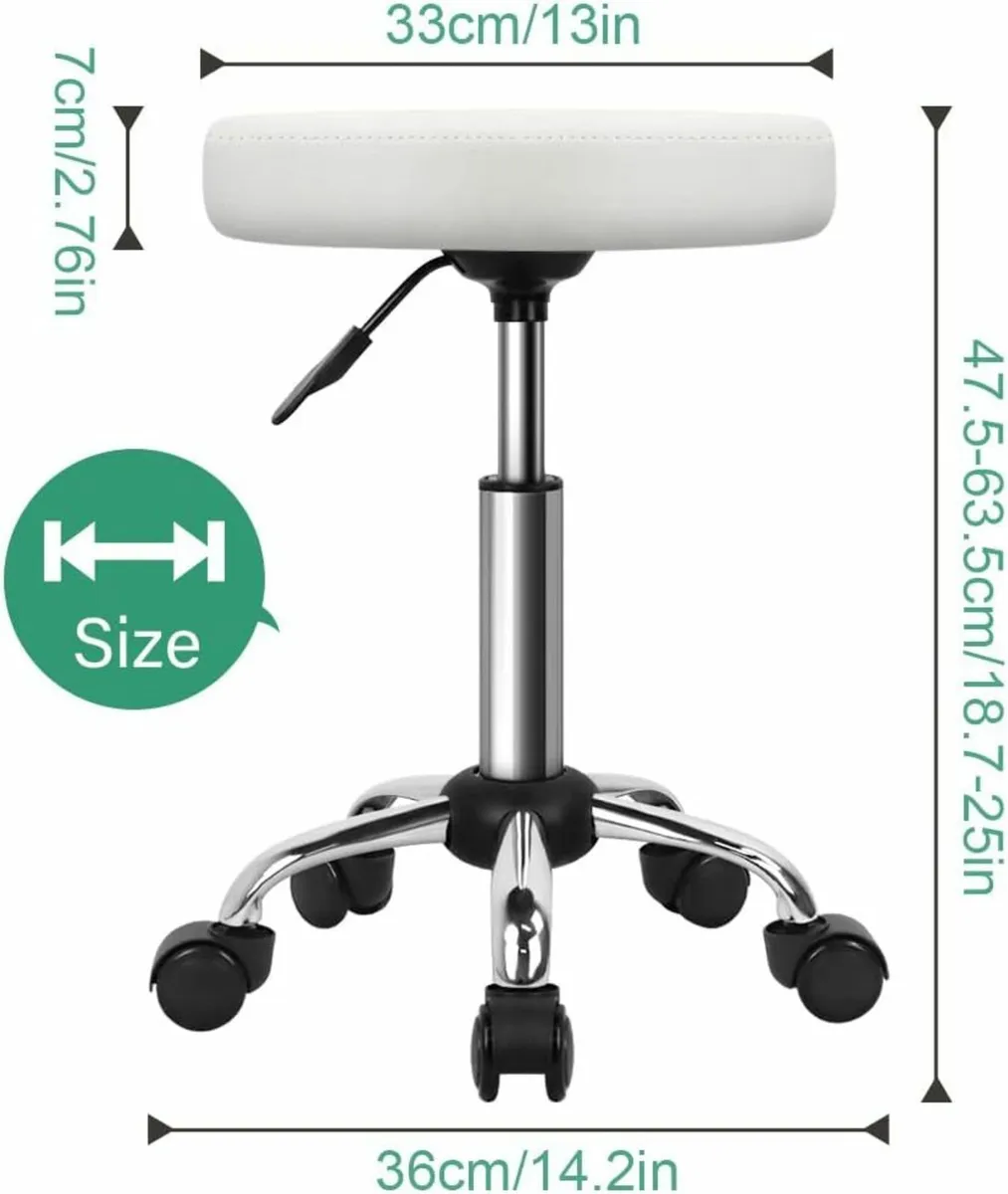 Multi-Purpose Rolling Round Stool Wheels White - Image 2