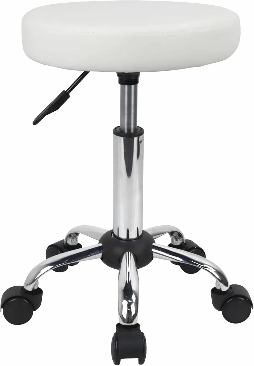 Multi-Purpose Rolling Round Stool Wheels White - Image 1