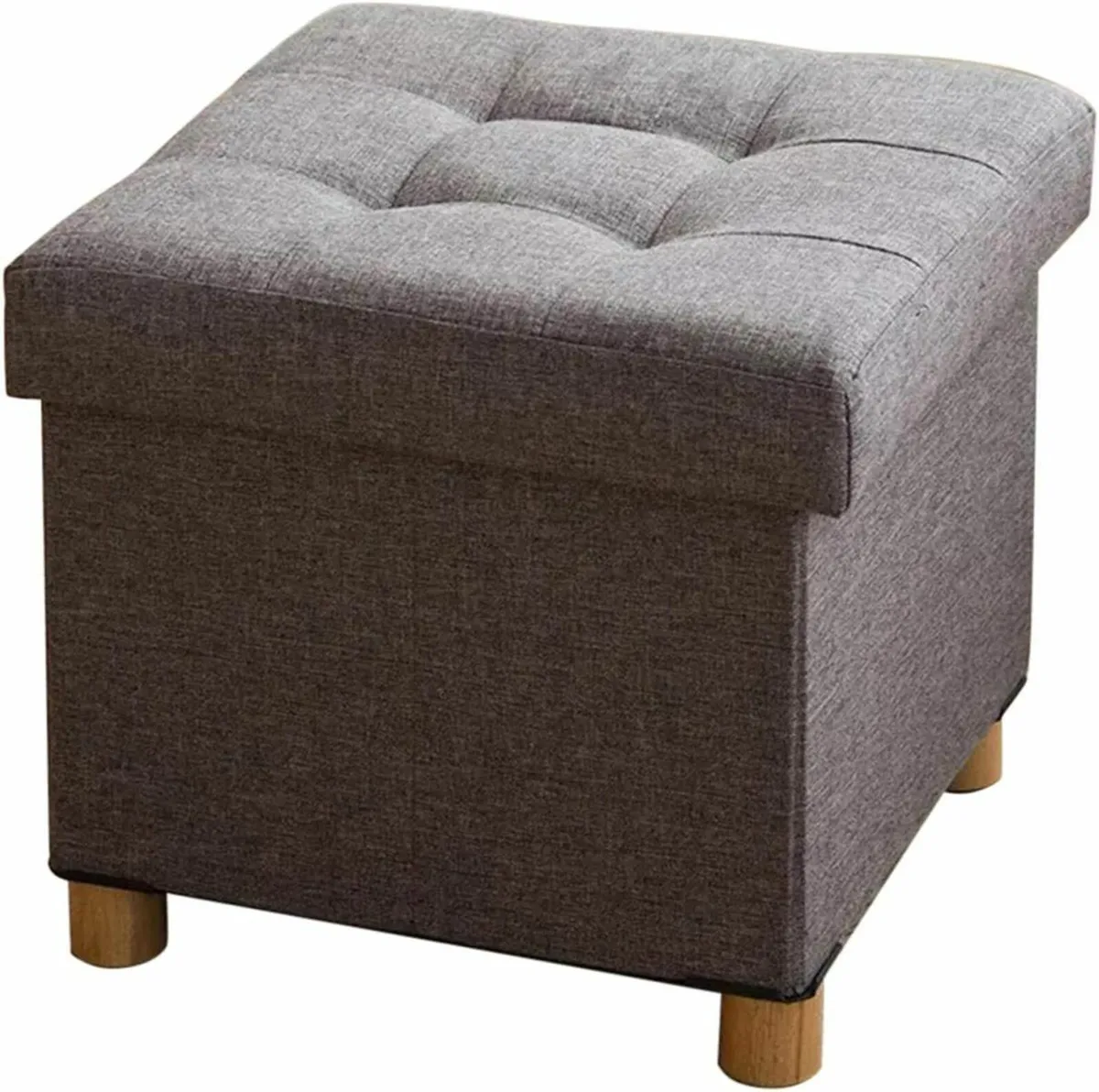 Folding Ottoman Storage Box Wood Legs Gray - Image 1