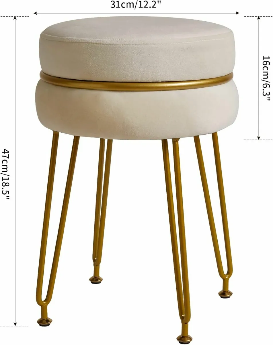Modern Velvet Round Footstool Vanity Creamy White - Image 4
