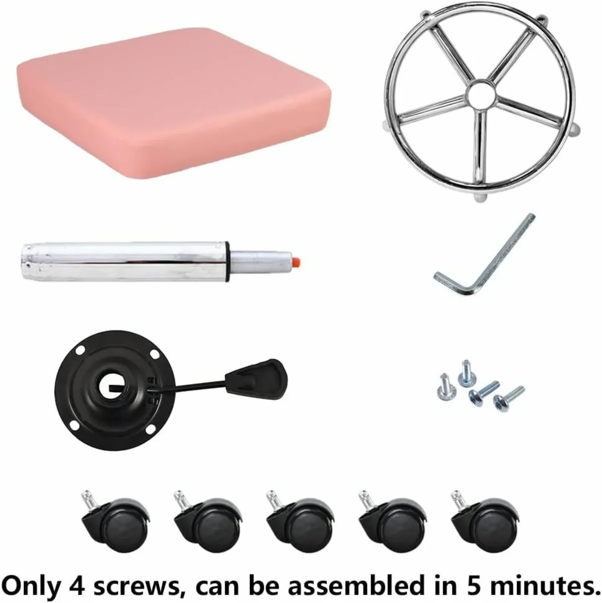 Square Rolling Stool with Foot Rest Swivel Pink - Image 4