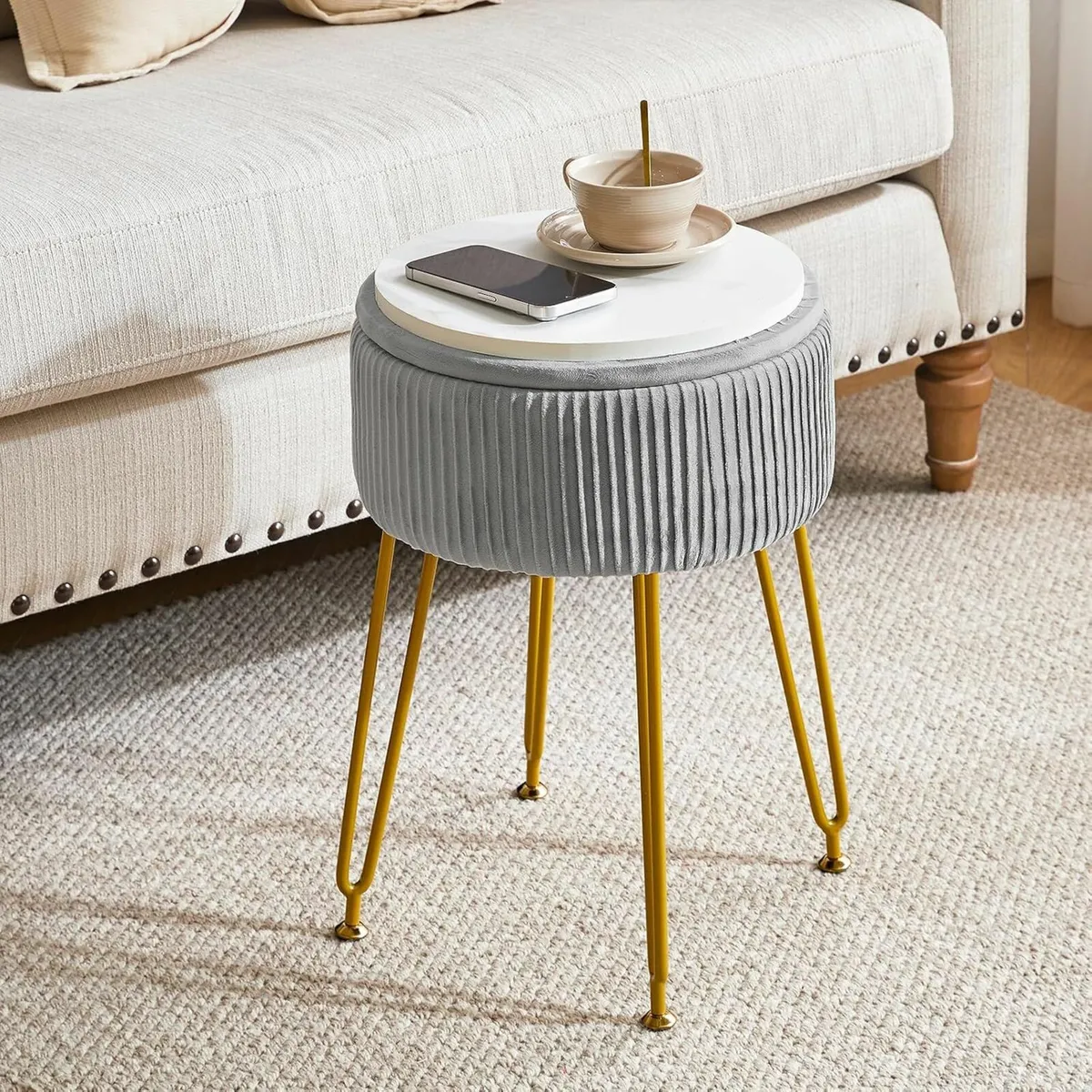 Storage dressing table Stool Ottoman grey - Image 1