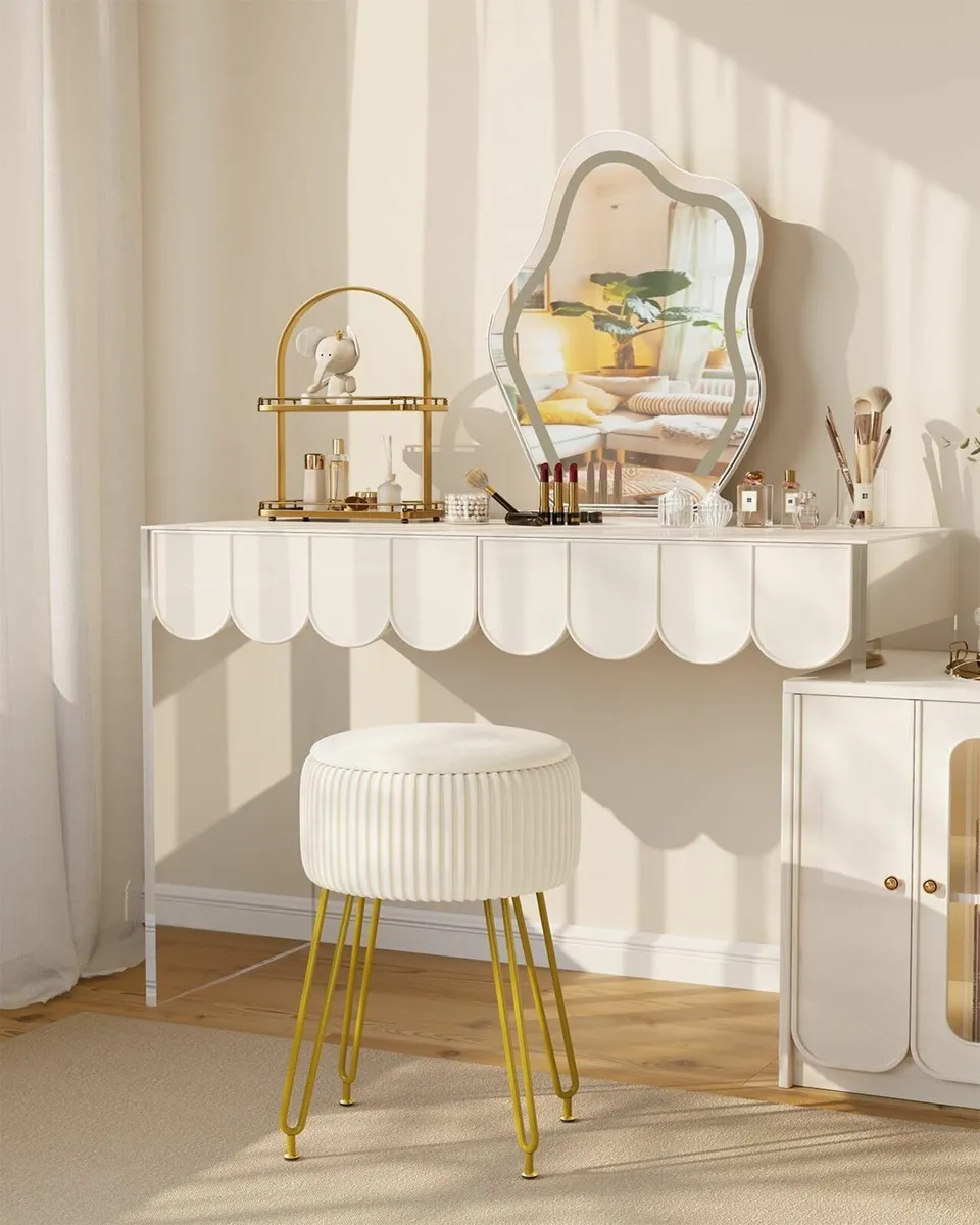 Velvet Storage Footrest Stool Ottoman Creamy White - Image 1