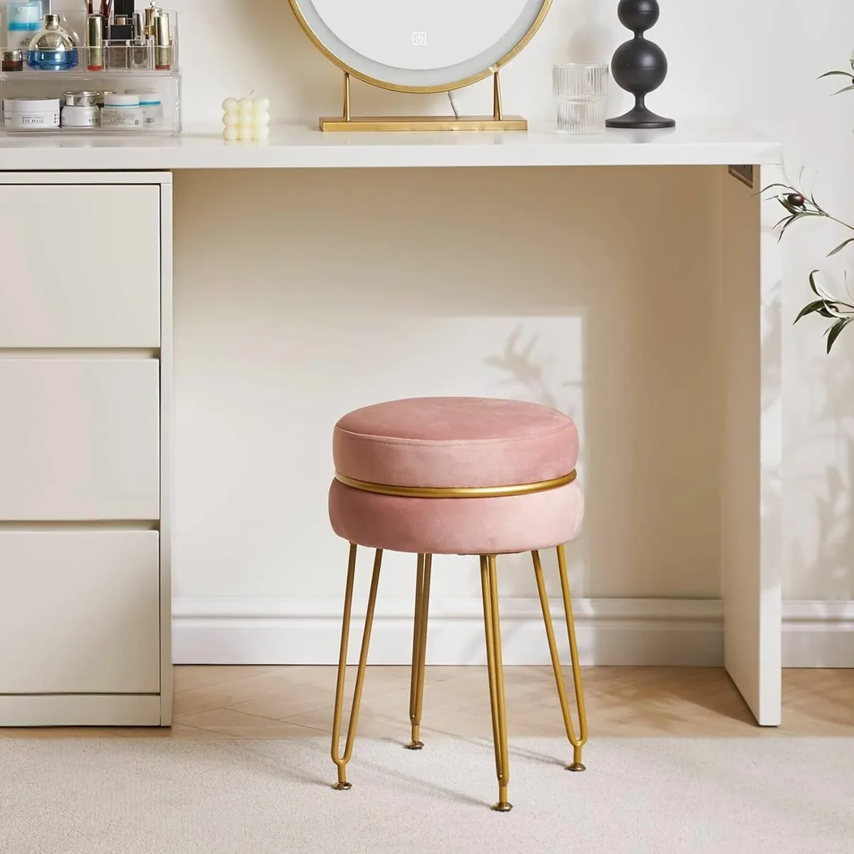 Bedroom dressing table Vanity Stool FootRest Pink - Image 1